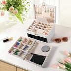 coobest 3 Layer Jewelry Box, Lockable Jewelry Holder Organizer with Jewelry Drawer, Large Jewelry Boxes & Organizer with Velv