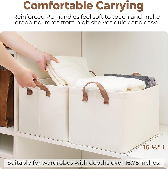 StorageWorks Fabric Storage Bins, Large Storage Baskets for Shelves, Closet Organizers and Storage Bins with Metal Frame, Han