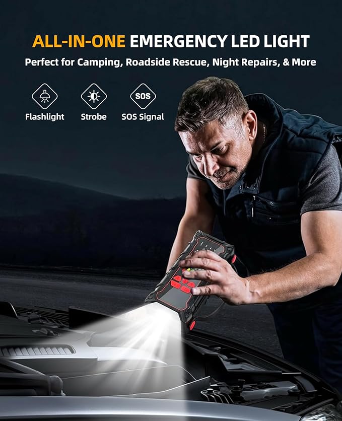 5000A Car Battery Jump Starter with Air Compressor 160PSI, Jumper Starter Portable for 7.0L Gas/6.0L Diesel, Jump Box for Car Battery with Tire Inflator & Power Bank& Jumper Cables, Emergency Kit