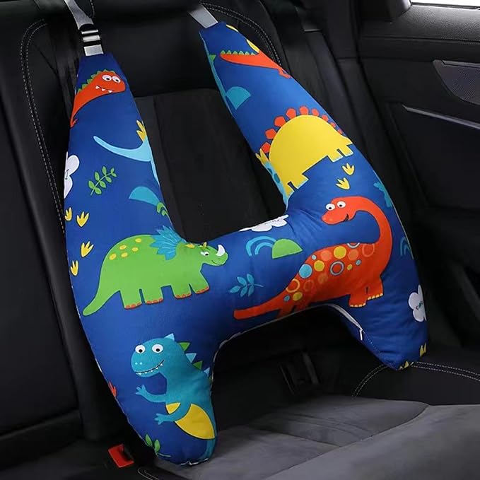 Car Seat Belt Pillow and Adjuster Kit for Kids, Travel Pillow Headrest Neck Support Cushion Seatbelt Cover and Safety Strap Protection Pad for Body Protector Rest (Dinosaurs)