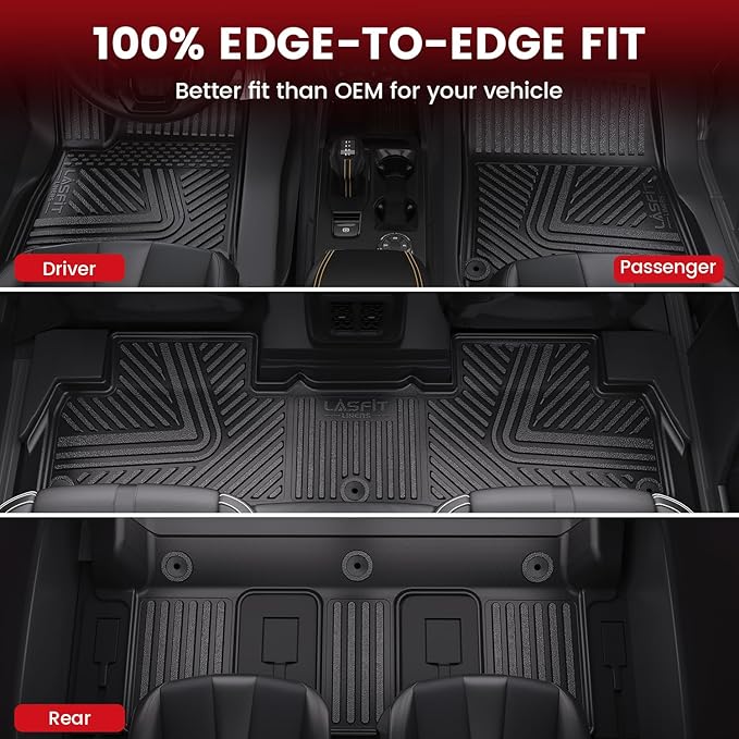 LASFIT Floor Mats for Rivian R1S 2022 2023 2024, All Weather Floor Liner TPE Custom Fit Car Mats for Rivian R1S 1st & 2nd & 3rd Row Rubber Mats, Black,Tasteless, Durable and Easy to Clean