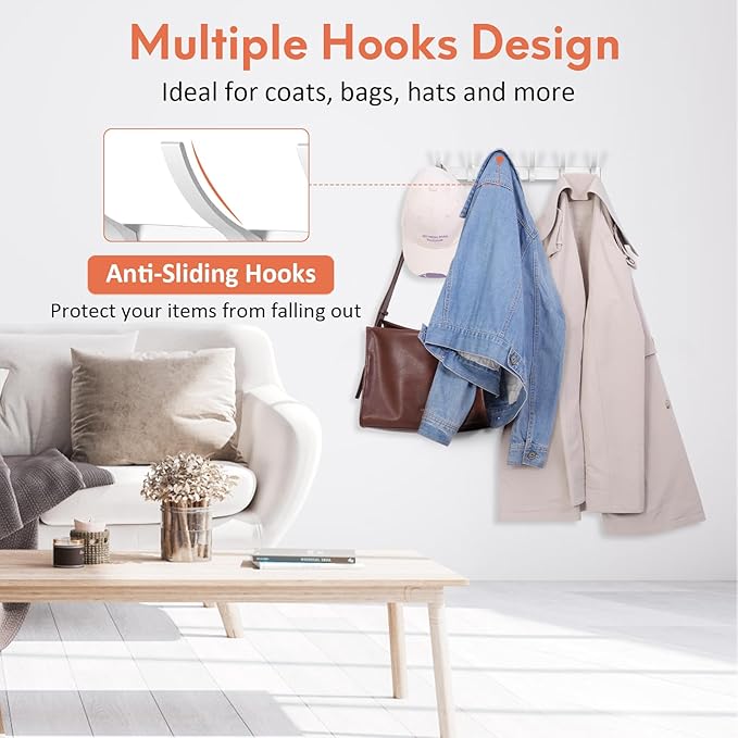 Optish Coat Rack Wall Mount, Coat Hook Wall Mount, Wall Hooks for Hanging, Hat Rack for Walls, Coats Hanger with 12 Hook, Tow