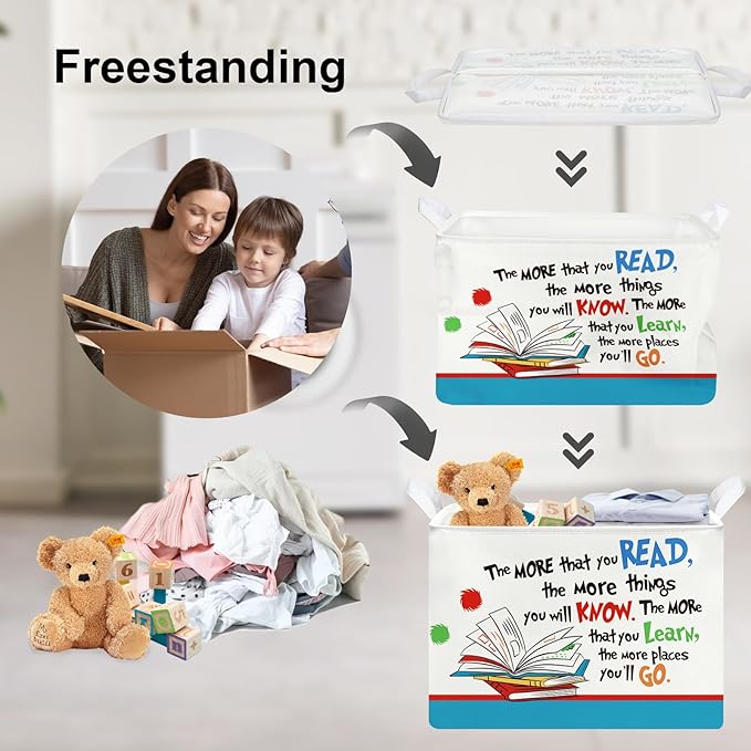 Clastyle Collapsible Back to School Reading Book Storage Basket Dr Quotes Book Organizer for Nursery Room Classroom Library R