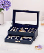 Enthralite Jewelry Box with 1 Drawers: Display Organizer for Earrings Necklaces - Gifts for Girls Women (Dark Blue)