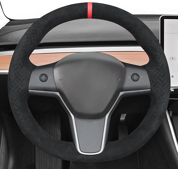 MEWANT Hand Stitched Steering Wheel Cover for Tesla Model 3 2017-2023 / Model Y 2020-2023 for Tesla Model 3/Y Accessories