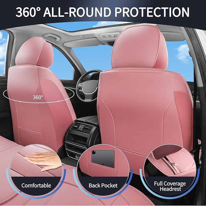 Pink Car Seat Covers,5 Seats Universal Seat Covers for Cars,Luxury Leather Comfortable Automotive Car Seat Protector Universa