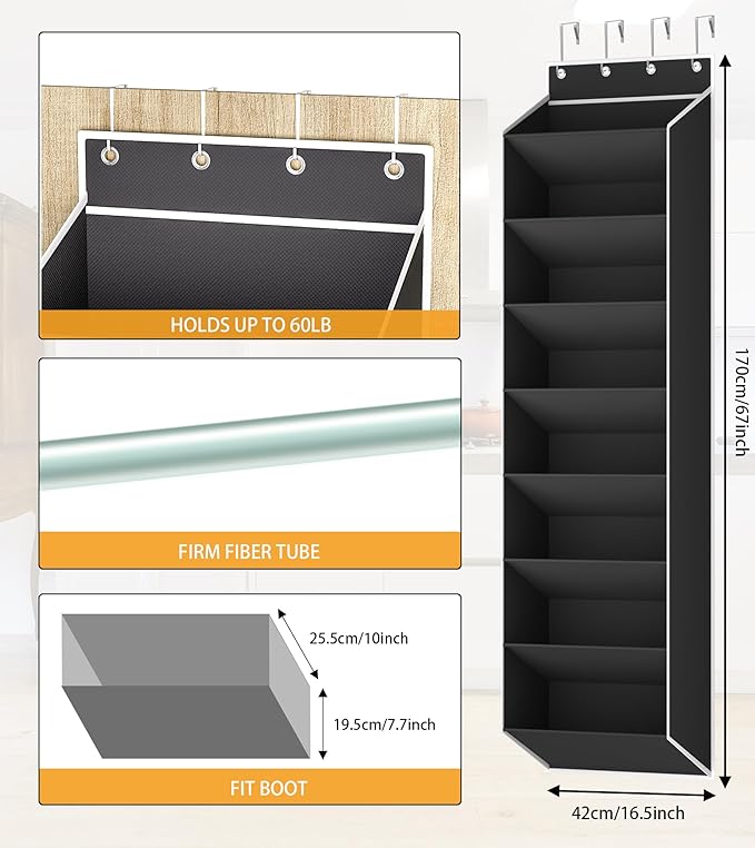 KYEVIS Over The Door Shoe Organizer Storage Fit 16-24 Pairs Hanging Shoe Rack Organiser for Closet Door, Deep Pocket Shoe Hol