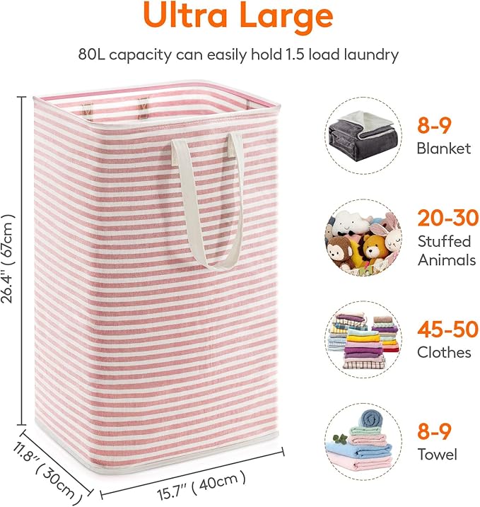 Lifewit 1 Pack Laundry Basket 80L Each, Collapsible Clothes Hamper with Reinforced Handles, Freestanding Waterproof Design fo