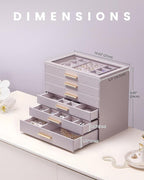Lolalet Jewelry Box Organizer, 6-Layer Jewelry Organizers and Storage Case with Glass Lid, Ring Earring Bracelet Necklace Hol