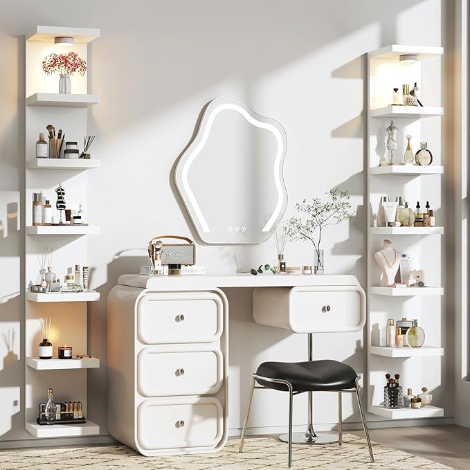 White 7-Tier Vertical Wall Shelf Unit with USB Rechargeable Led Light (Remote Controlled),Versatile Floating Display Shelves,