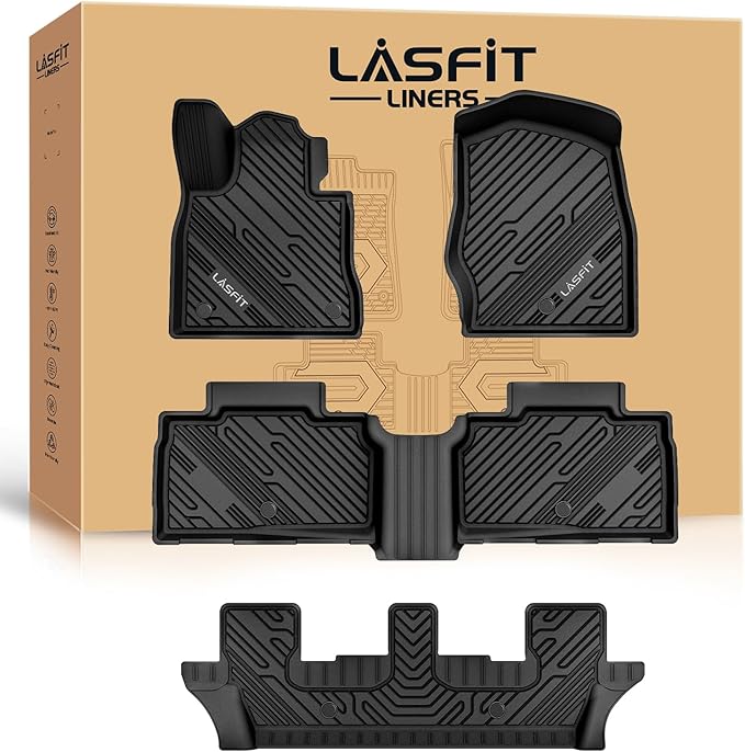 LASFIT Floor Mats for Ford Explorer 2020-2026 7 Passenger TPE All Weather Protector Anti-Slip Floor Liners, 2026 2025 2024 2023 2022 2021 2020 Explorer 7 Seats Accessories, 1st& 2nd& 3rd Row, Black