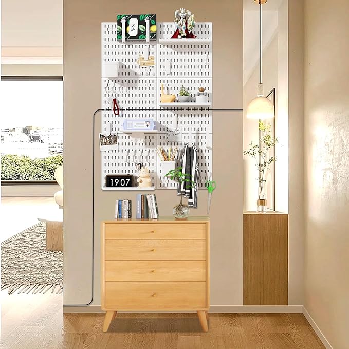 SHGJ&SOFT Peg Board Wall Organizer Panels, 50pcs - Includes 6 White Pegboards & Accessories, Plastic Pegboard for Home，Office