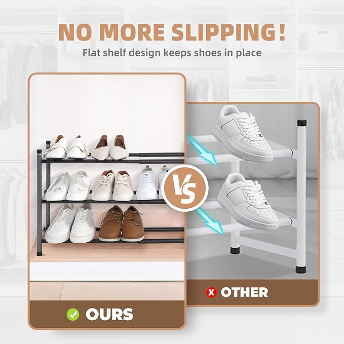 STORAGE MANIAC Expandable Shoe Rack, 12 Pairs Stackable Small Shoe Rack, Metal Adjustable Shoes Organizer for Closet, Entrywa