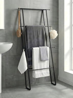 CANYAVE Metal Leaning Ladder Towel Rack, 4-Tier Blanket Stand for Bathroom Living Room, No Drilling Quilt Storage Organizer (