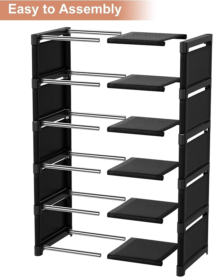 6-Tier Narrow Shoe Rack, Vertical Small Space Shoe Organizer, 9.84" Compact Slim Shoe Shelf for Closet & Entryway, Sturdy & T