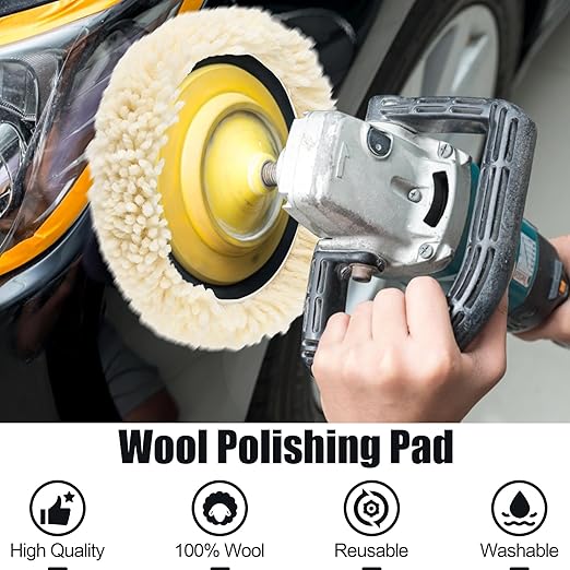 12 PCS Wool Buffing Polishing Pads 3 Inch, Natural Wool Cutting Pads with Hook and Loop Backing Compound & Polishing for Automotive Car Boats Glass Furniture Repair