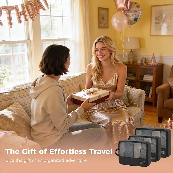 Ultralight Compression Packing Cubes, 3 Set Lightweight Travel Packing Organizer for Suitcase, Double-Zipper Packing Cubes wi
