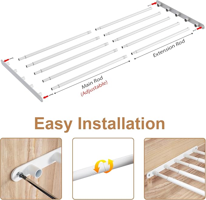 FIRJOY Expandable Wall-Mounted Closet Shelf Organizer, Adjustable Storage Rack, Heavy Duty (White, 31.5" - 42")
