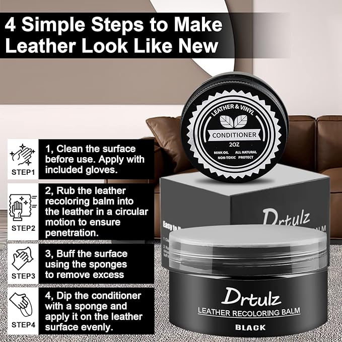 Black Leather Recoloring Balm, Leather Color Restorer Conditioner, Leather Repair Kits for Vinyl Furniture, Sofa, Car Seats, 