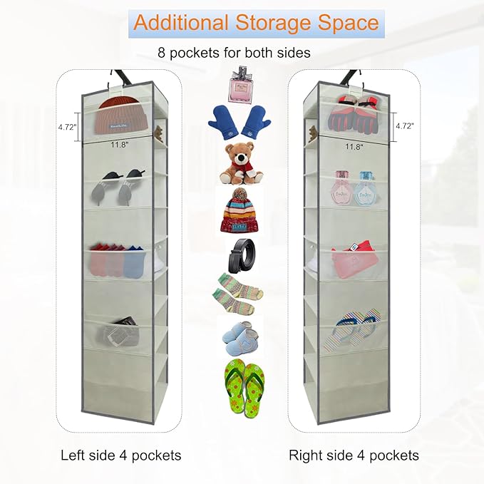 Large-Sized Hanging Shoe Organizer 10-Shelf, Sturdy Hanging Closet Organizer with 8 Side Pockets, Wider Hanging Shelves for S
