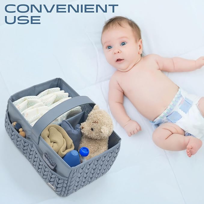 Luxurious Baby Diaper Caddy, Nursery Storage Basket for Newborn Essentials, Travel Baby Basket for Diapers Baby Wipes, Organi