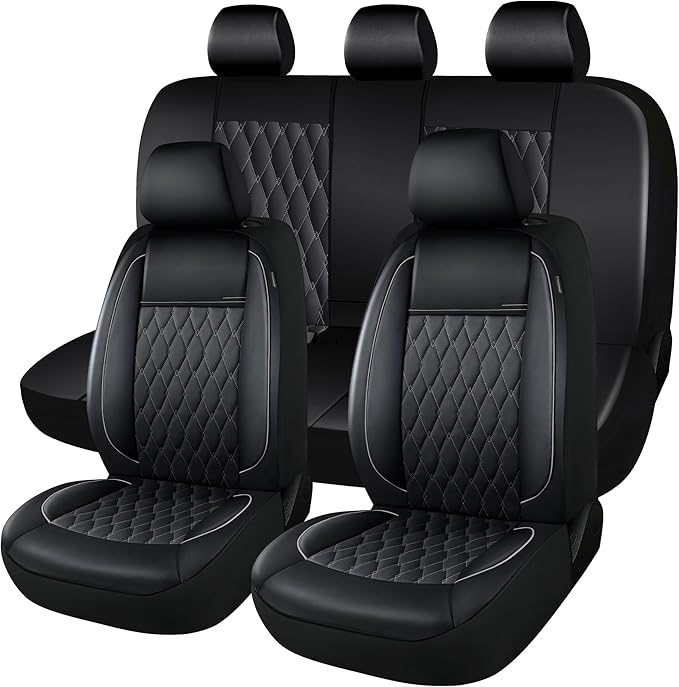 CAROMOP Faux Leather Car Seat Covers Full Set,Luxury and Comfortable Covers for Cars,Split Bench Compatible Car Interior Cove