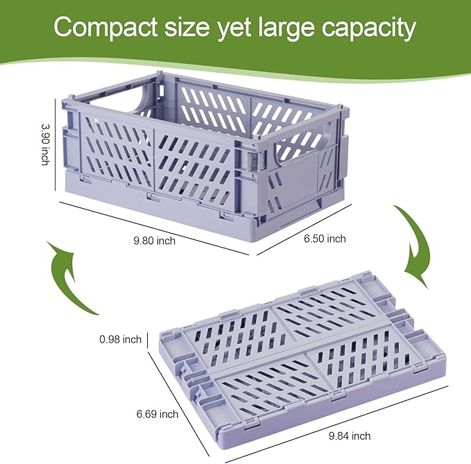 HUUSMOT 4-Pack Small Pastel Plastic Storage Baskets, Collapsible Crates for Organizing, Space-Saving Mini Bins for Classroom,