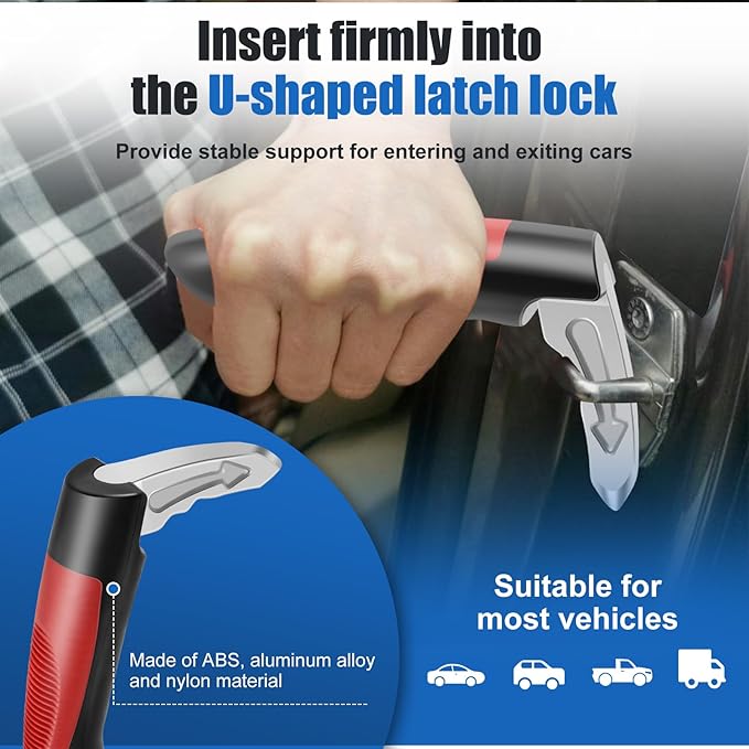 4 Pack Car Door Handle for Elderly, 3-in-1 Car Handle Assist with Anti-Slip Grip, Multifunction Door Latch Handle for Seniors