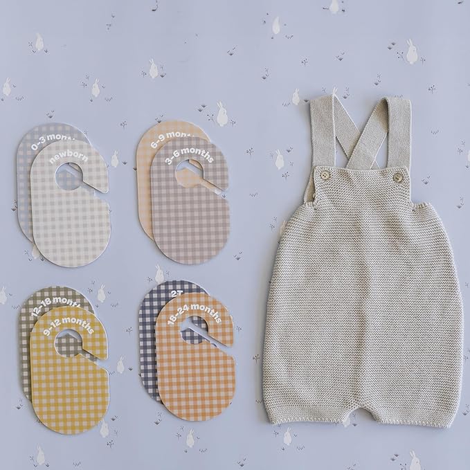 3 Sprouts Baby Closet Dividers 8-Piece Set Newborn to 2T - Double-Sided Organizer for Nursery Clothing Storage - Gingham