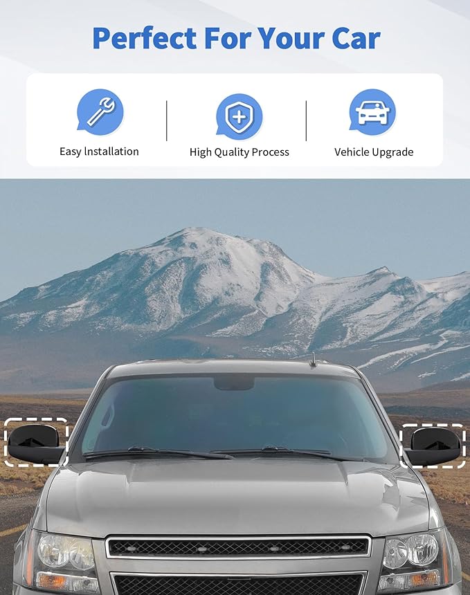 Rearview Mirror Half Caps Covers Compatible with 2007-2014 Chevy Silverado GMC Sierra Avalanche Tahoe Suburban Yukon Escalade ESV Left Right Side View Upper Mirror Cover Caps, Black