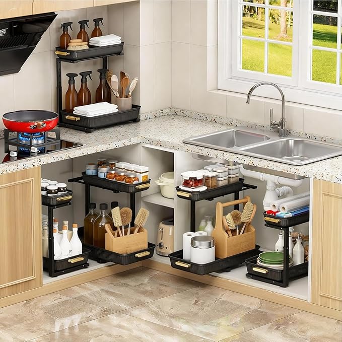 ARSTPEOE Under Sink Organizer - 2 Packs Multi-Purpose Pull-Out Storage Organizers, Slide out Pull out Metal Cabinet Organizer