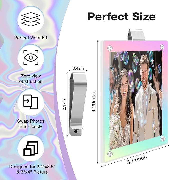 HIIXHC 2Pcs Car Picture Holder, Colored Car Visor Photo Clip, Magnetic Car Sun Visor Picture Holder for 3" Photos, Car Photo Holder, Car Visor Photo Frame for Car Accessories Interior Decor