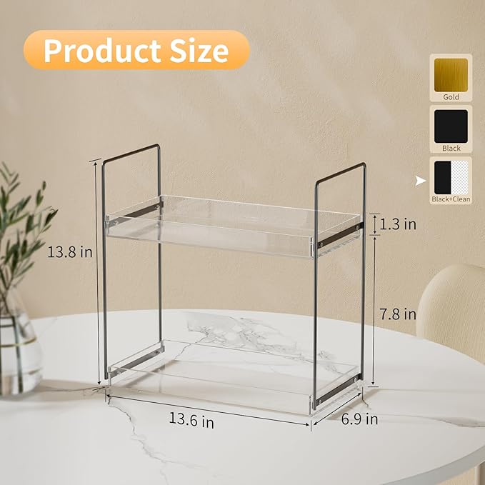 Bathroom Countertop Organizer, 2 Tier Acrylic Tray Vanity Counter Skincare Organizer Shelf, Home Storage Holder for Lotion Ma