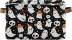 xigua Halloween Ghost Storage Basket Collapsible Storage Bins Waterproof Canvas Storage Basket with Leather Handles for Home 
