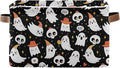 xigua Halloween Ghost Storage Basket Collapsible Storage Bins Waterproof Canvas Storage Basket with Leather Handles for Home 