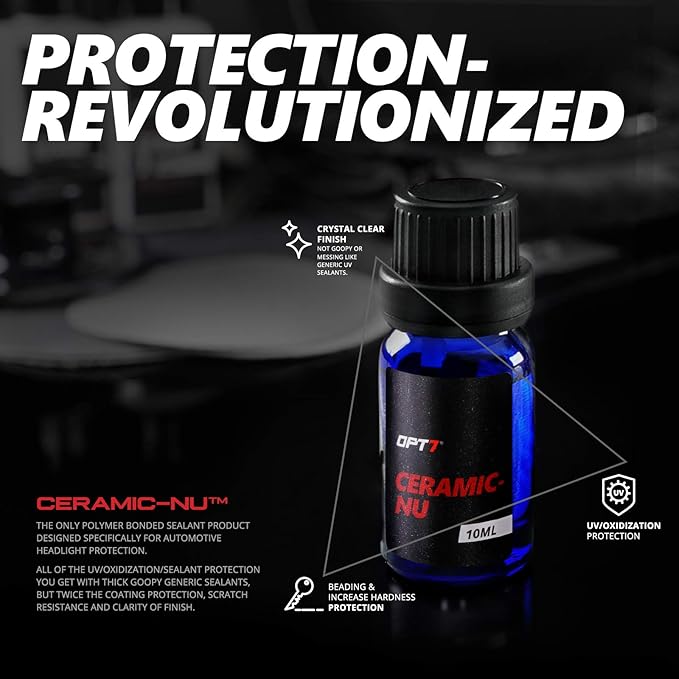 OPT7 Headlight Restoration Kit with Exclusive Ceramic Nu Coating - Professional Detailers Grade - Lens Polisher Drill Set