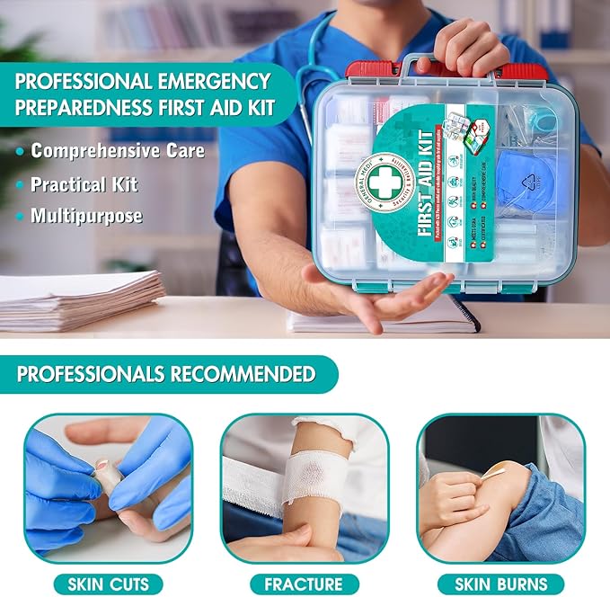 General Medi 420 Pieces Professional First Aid Kit - HardCase First Aid Box - Contains Premium Medical Supplies for Travel, H