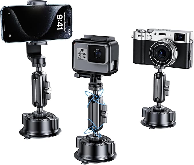 Suction Car Phone Mount Windshield,Ultra-Stable 360 Rotatable Car Phone Holder for Video Recording Sunction Mount,Car Mount for iPhone 16 Pro Max GoPro Insta 360 Camera Vlog Shooting Filming