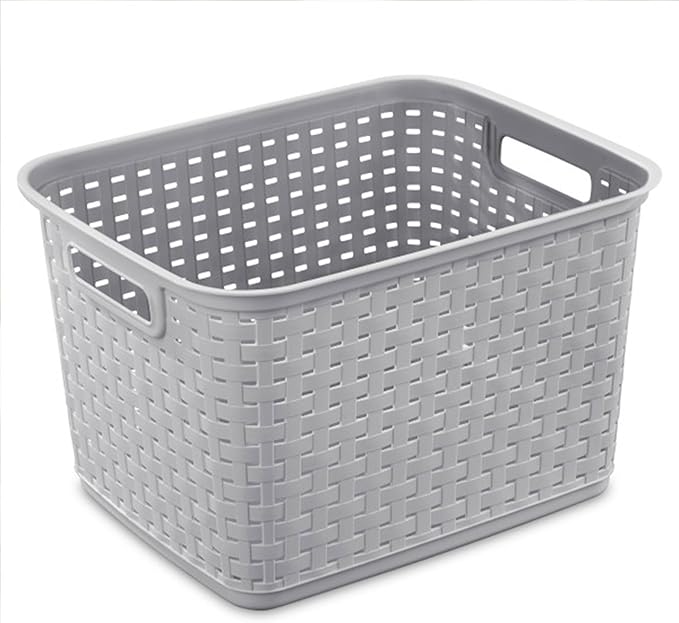 Sterilite 6-Pack Tall Weave Basket, Woven Plastic Storage Baskets for Organization, Cement Gray - Organizing Bin Containers w