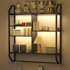 FAHKNS Gaming Floating Shelves, 35" Large LED Wall Shelves with Adjustable Tier, Wall Mounted Bookshelf with Hanging Pipe & 6