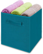 MaidMAX Cloth Storage Bins, Set of 6 Foldable Collapsible Fabric Cubes Organizers Basket with Dual Handles, Teal