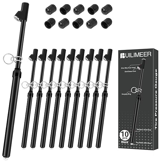 10-Pack Dual Head Tire Pressure Gauge – Heavy Duty 10-150 PSI Air Pressure Gauge with Stainless Steel Body, Metal Nozzle & Durable Plated Brass – for Cars, Trucks, Bikes, RVs (Black)