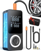 Cordless Tire Inflator Portable Air Compressor, Smart Air Pump for Car Tire with Digital Pressure Gauge, LED Light, 12V Car Power Adapter, Storage Box, 4 Valve