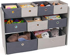 Humble Crew Toy Storage Organizer with 9 Removable Fabric Bins, Light Grey/Grey – Premium Playroom Toy Organizer for Toddlers