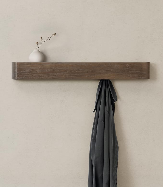 Kazai. Wall-Mounted Coat Rack 'Toke' - Modern Design Coat Rack with Hidden Wall Hooks - Solid Wood Veneer Panel Coat Hanger -
