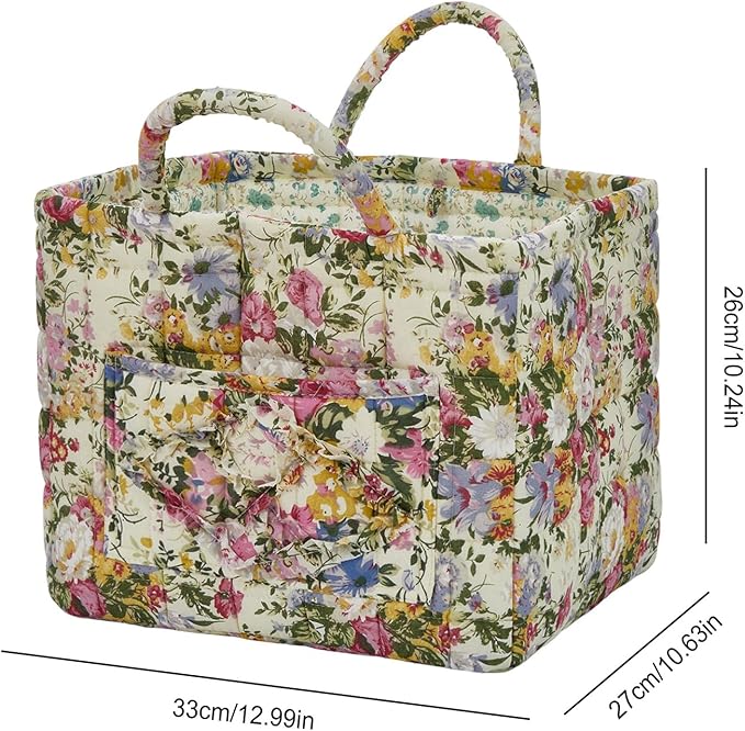 Boho Fabric Storage Basket, Large Capacity Laundry Basket, 12.2'' x 10.23'' x 10.23'' Collapsible Laundry Hamper with Easy Ca
