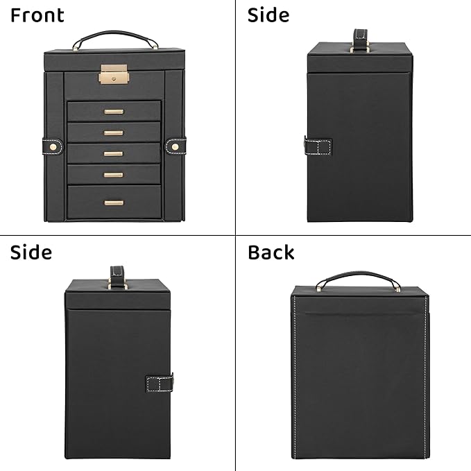AKOZLIN 6-Tier Jewelry Box Lockable Leather Jewelry Storage Case with 5 Drawers for Women Girls Ring Necklace Earring Bracele