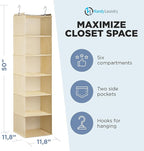 Handy Laundry Hanging Closet Organizer - 6 Shelf Storage for Clothes, Sweaters, Shoes & Accessories - Space-Saving Wardrobe S