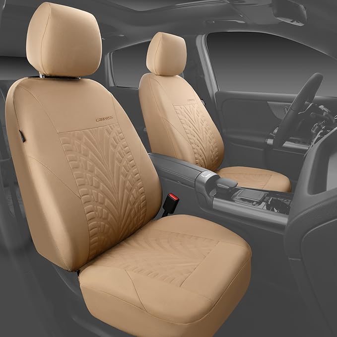 CAR PASS Car Seat Covers Full Sets, Front & Split Rear Bench for Car, 3D Tyre Embossed Automotive Interior Covers, Airbag Com