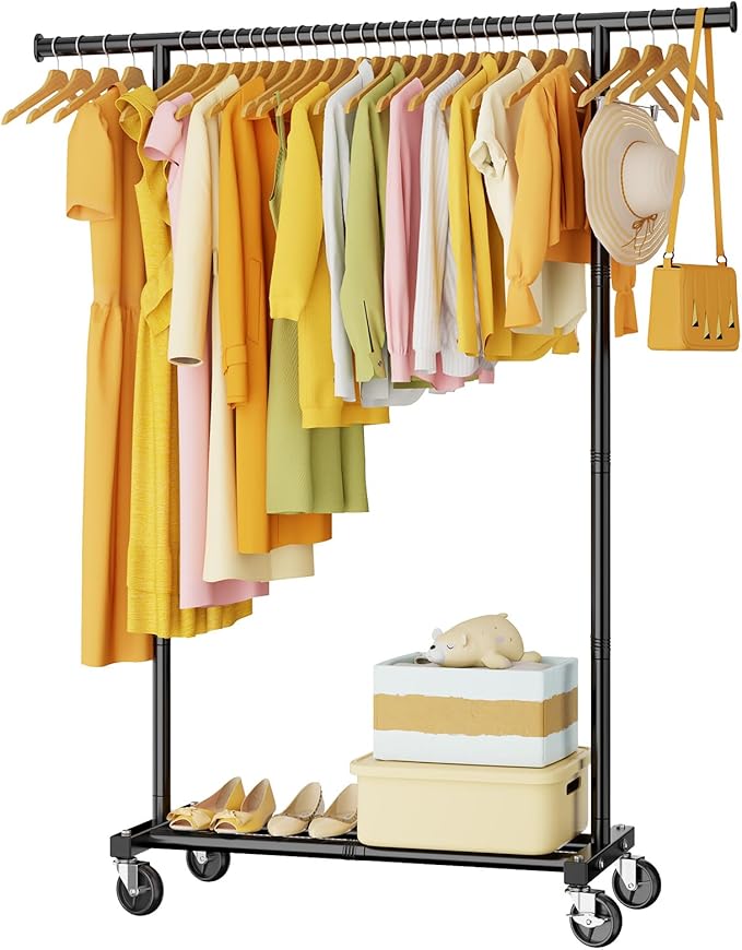 Clothes Rack for Hanging Clothes: Clothing Coat Garment Rolling Racks with Wheels Shelf Portable Closet Storage Organizer War